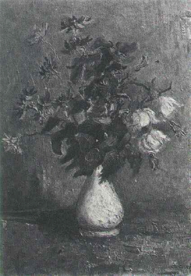 White Vase With Roses And Other Flowers